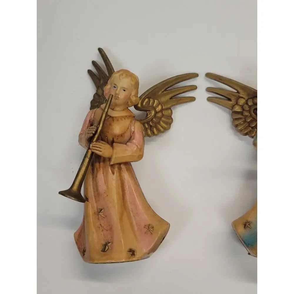 3 Vintage Christmas Angel Musicians ARA Plastic  Holiday Decor British Hong Kong